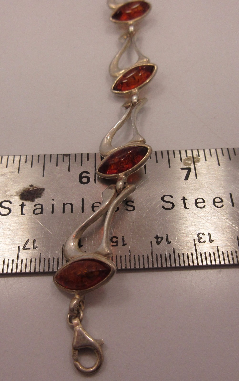 Sterling Silver women marquise Amber link Tennis Bracelet 925 7.5 Inche