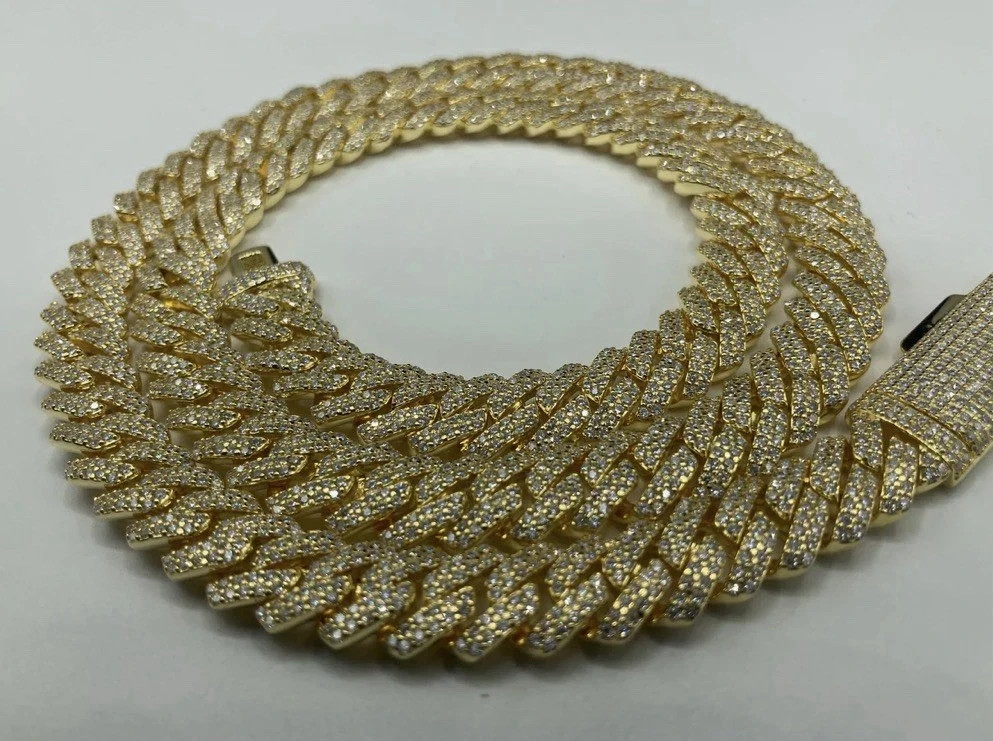 8Ct Round Cut Simulated Diamond Men’s Cuban Link Bracelet 14k Yellow Gold Plated