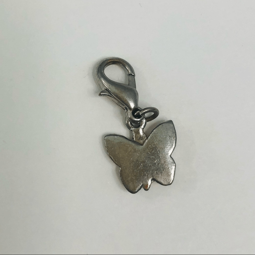 pink and white enamel butterfly charm silver tone lobster hook dangle charm summ