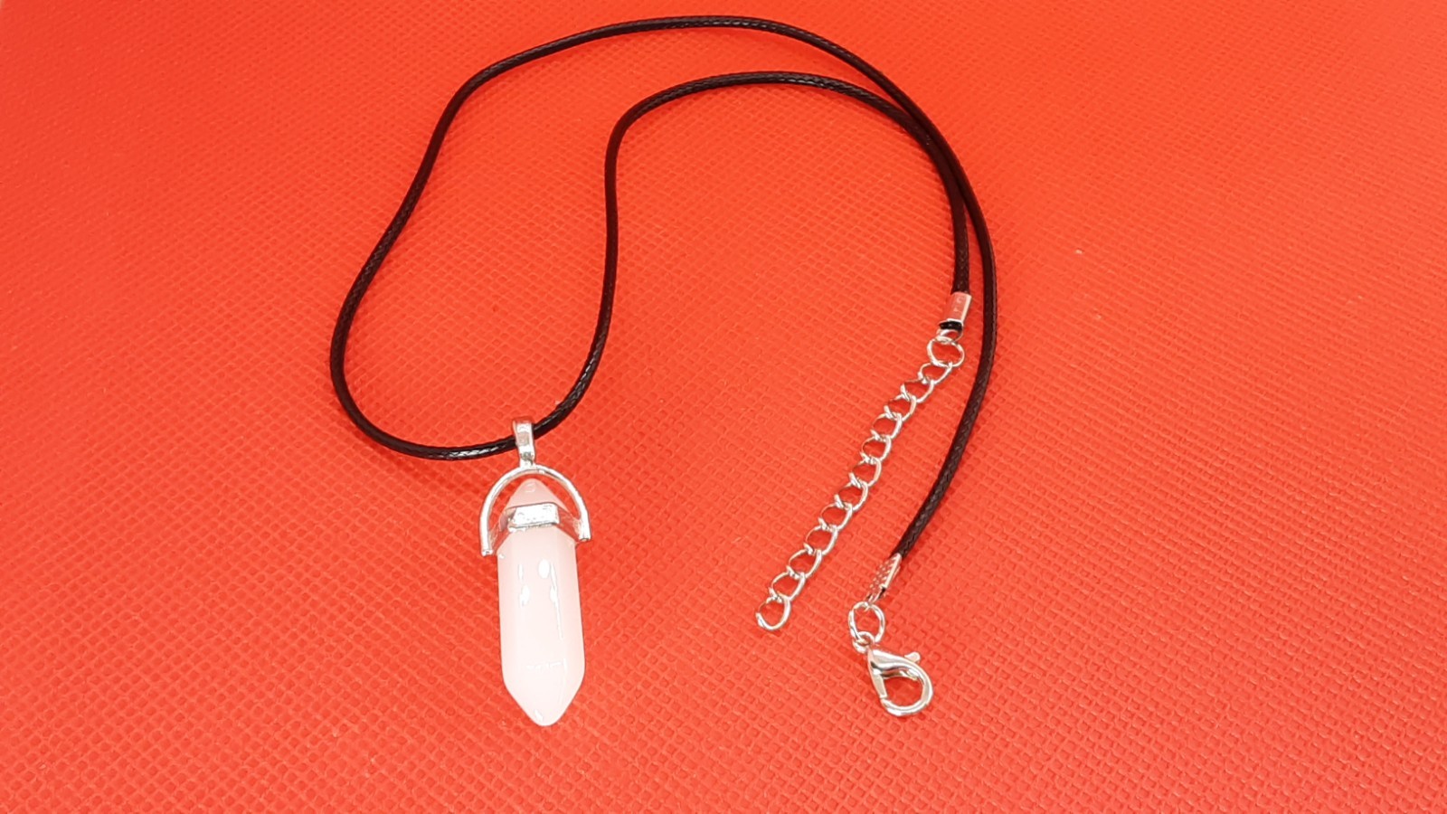 Chakra Crystal Pendant Adjustable Black Leather Type Necklace w/Lobster Clasp