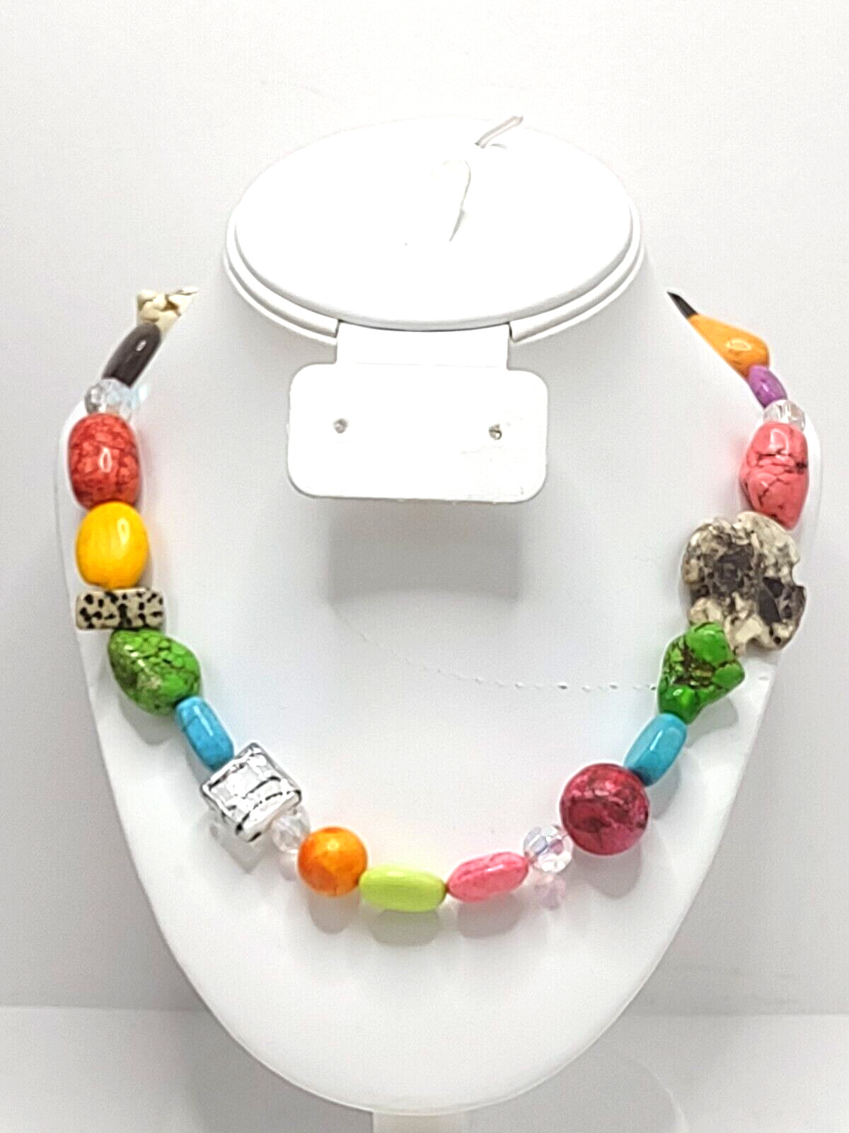 Beaded Choker 18 1/2″ Crystal, Dyed Stone & 1 Art Glass Asstd Colors & Shapes