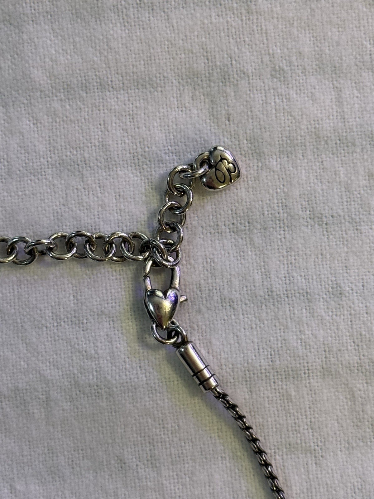 Brighton Signed Silver Plated Crystal Heart Charm Pendant Rope Chain Necklace