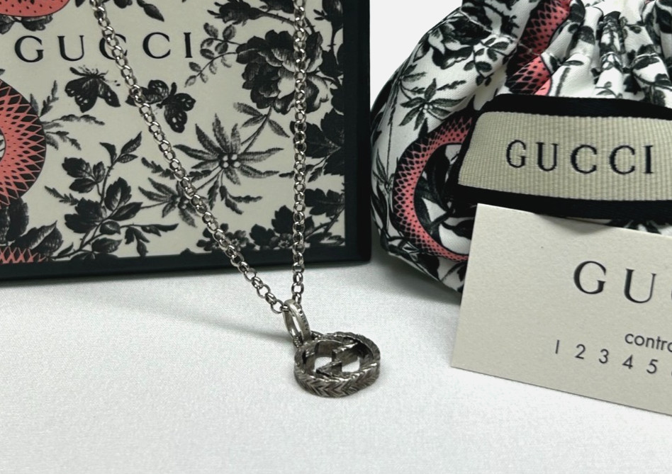 Gucci Pendant Necklace Interlocking GG Logo Silver 925 [Near Mint] 19” w/Box