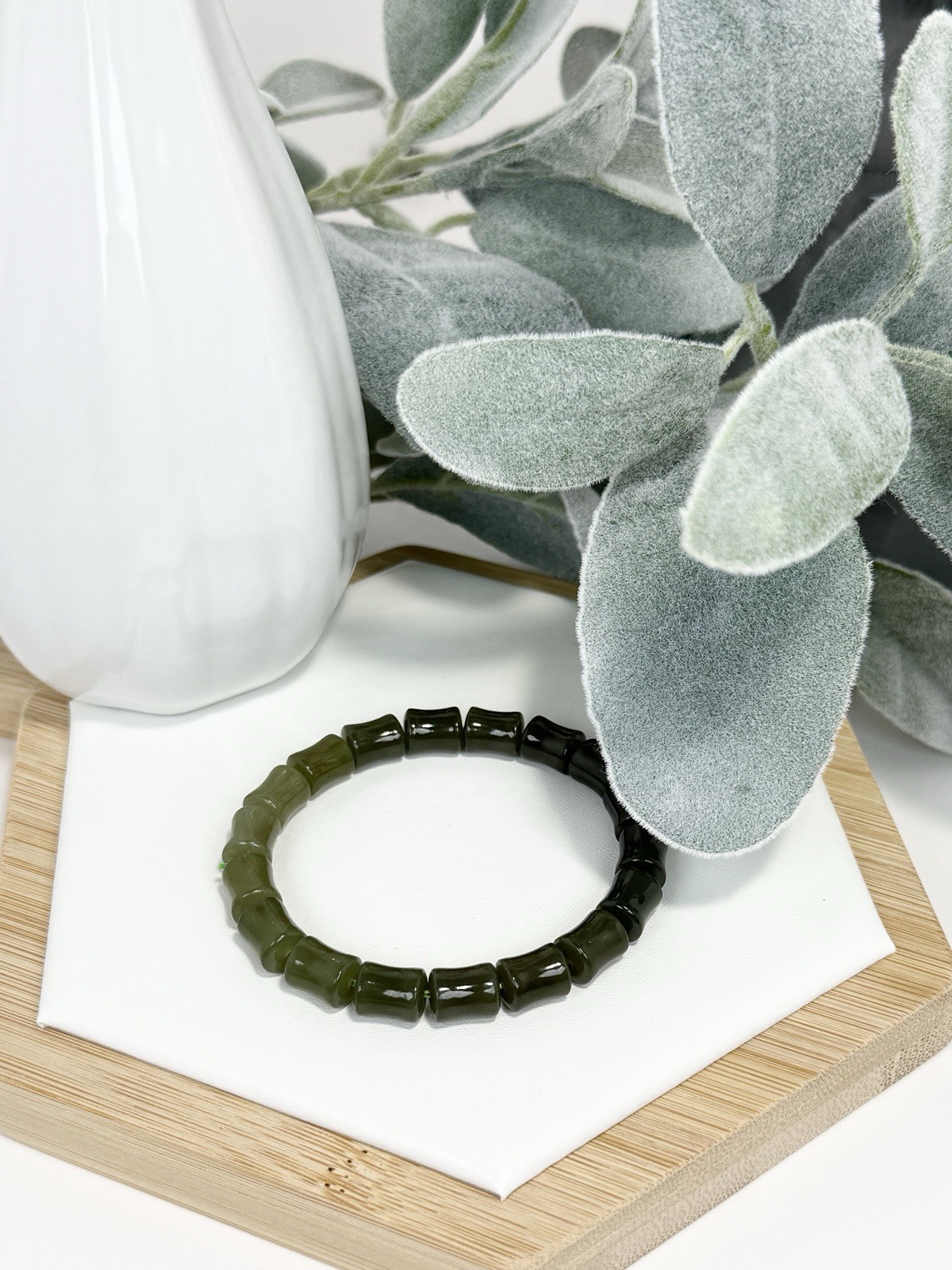 Hetian Jade Gradient Green Bamboo Bead Bracelet 8MM
