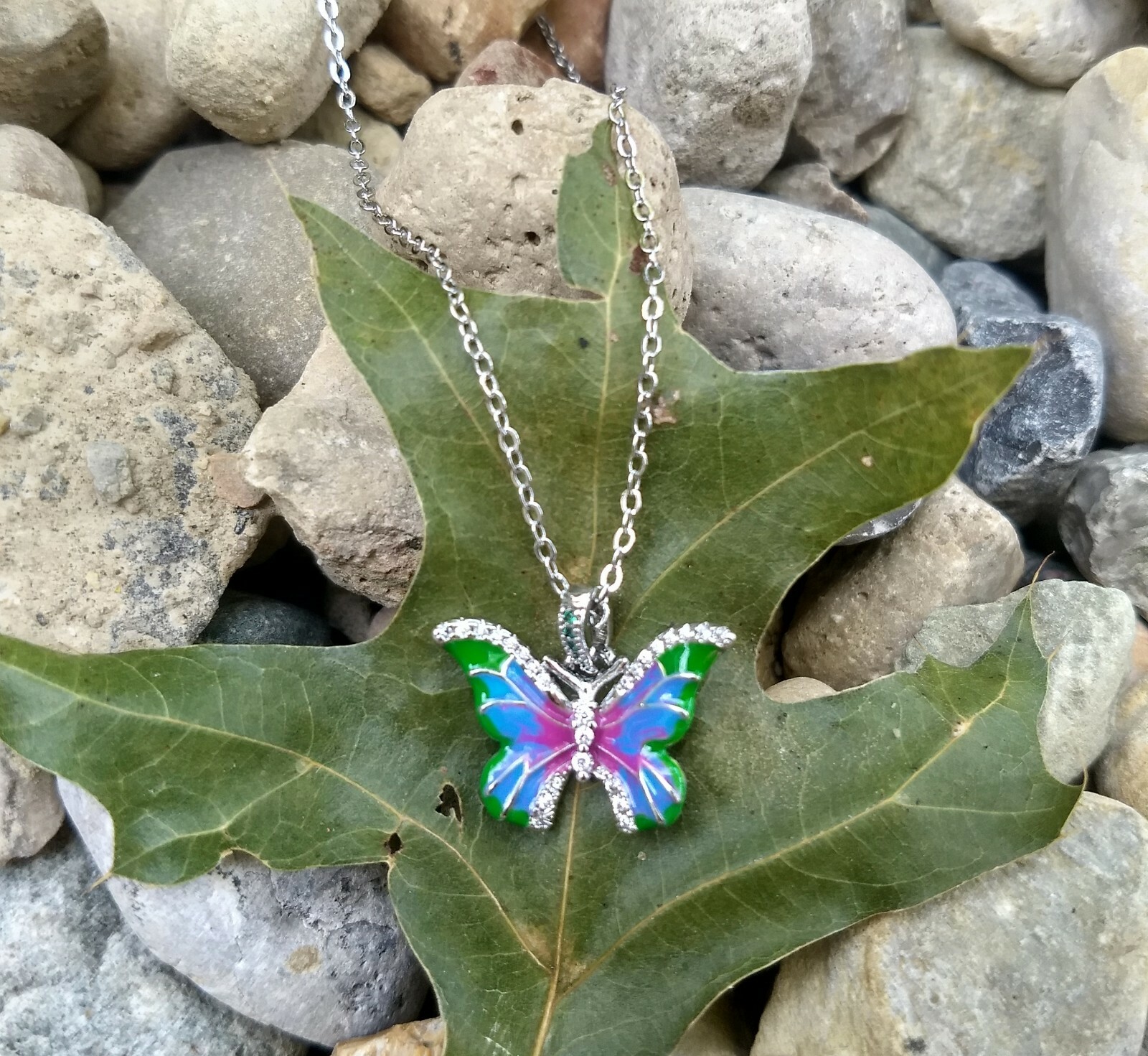 Multicolor Butterfly Necklace Sterling Silver for Women and Girls