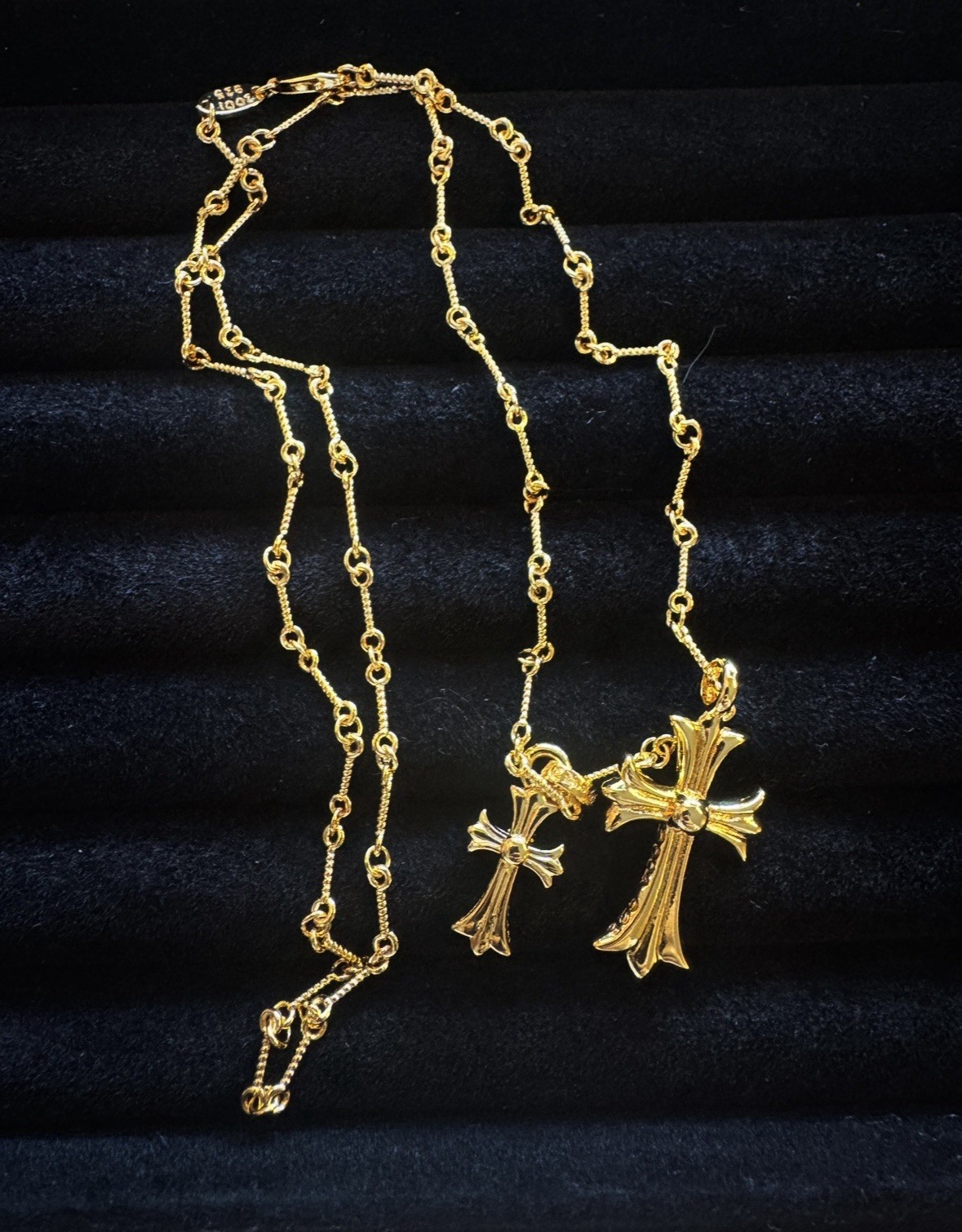 Gothic Cross Gold Plated White Gemstone Necklace 55cm Chain Length
