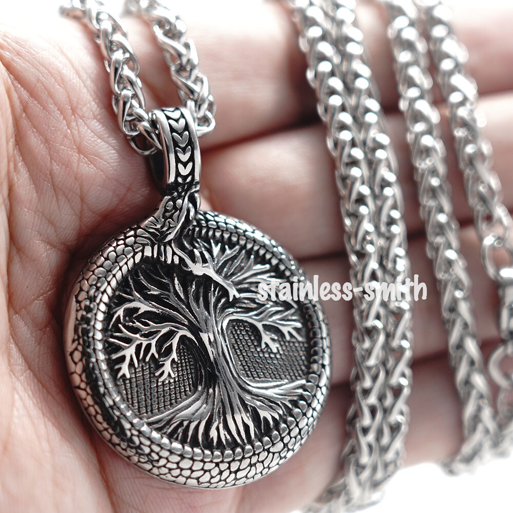SMITH Celtic 30 Inch Ouroboros Serpent Snake Tree of Life Pendant Necklace Chain