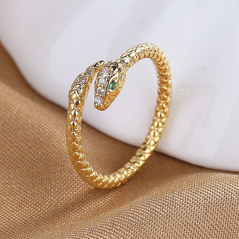 18K Gold Plated Adjustable Snake Ring for Women Jewelry Gifts,Fashion Gold Ring
