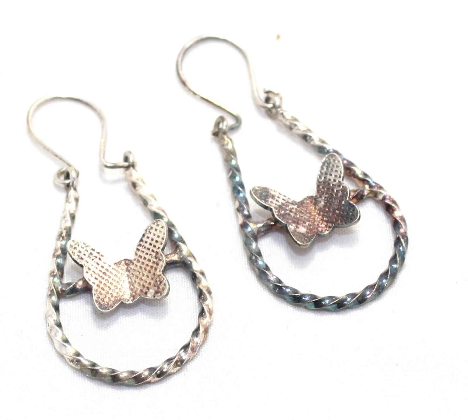 Charm Butterfly Huggies Bali Earrings 925 Sterling Silver Engraved Women