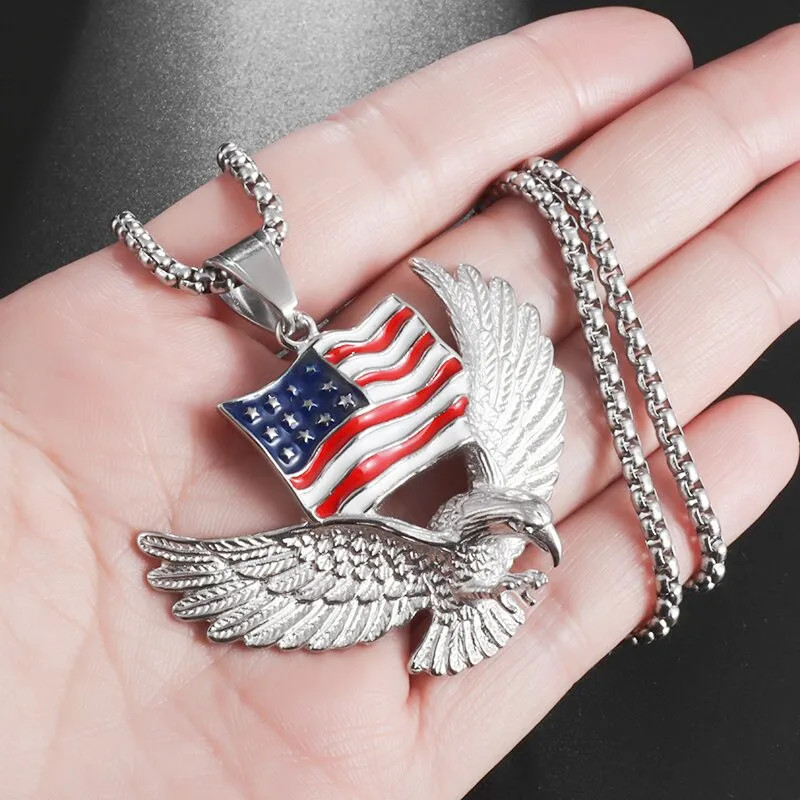 Eagle American Flag Necklace Patriotic United States Flag Jewelry Bird Pendant
