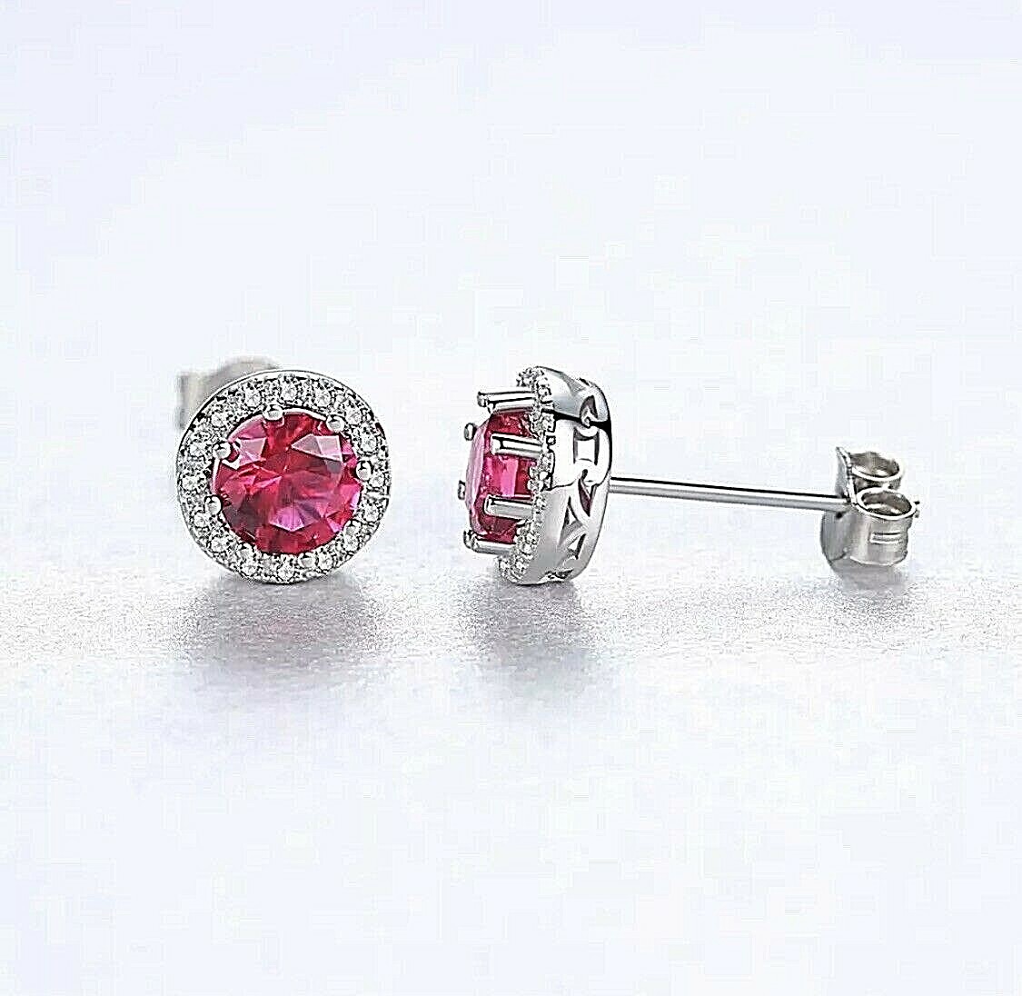 4 CT Round Cut Red & White VVS1/D Simulated Diamond Stud Earrings 14K White Gold
