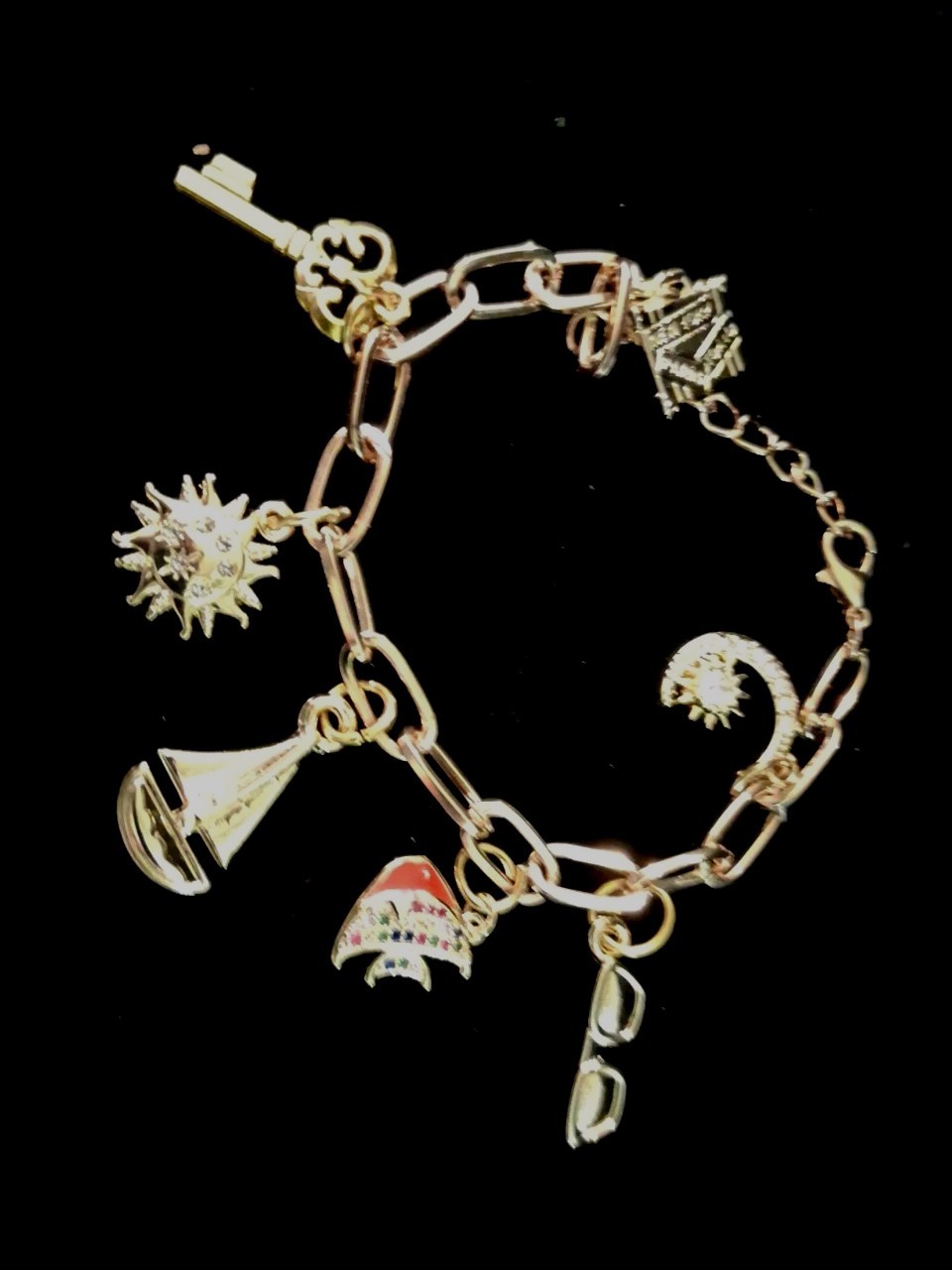 Gold Ocean/ Nautical Theme Charm Bracelet, 7in