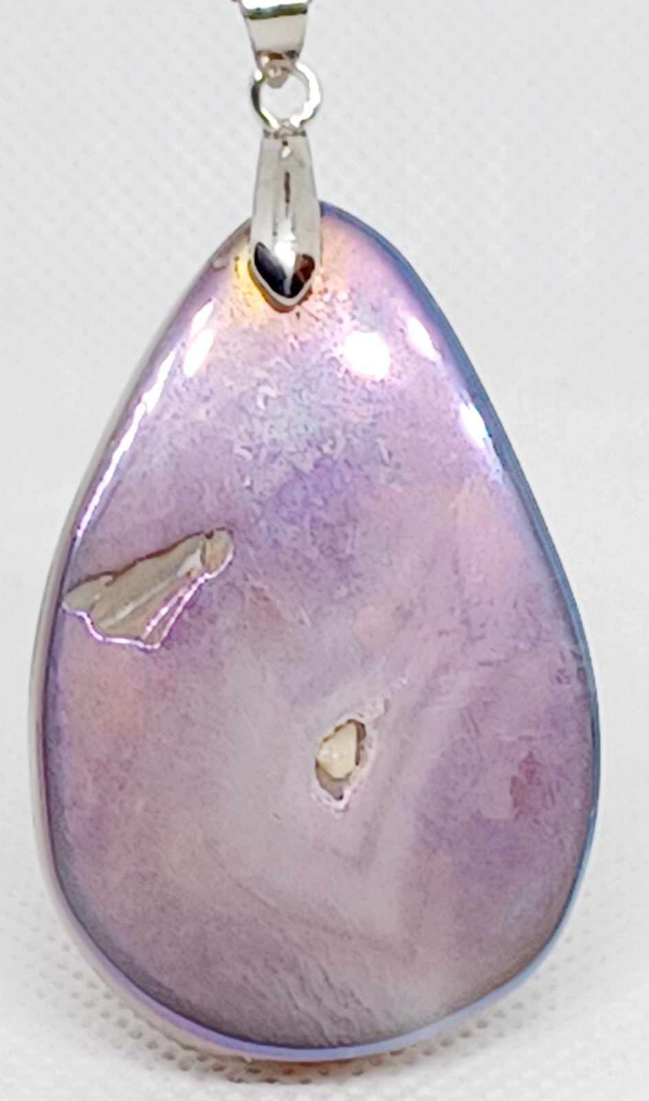 White & Purple Drusy Quartz Pendant (25g) With 20″ Stainless Steel Necklace NEW