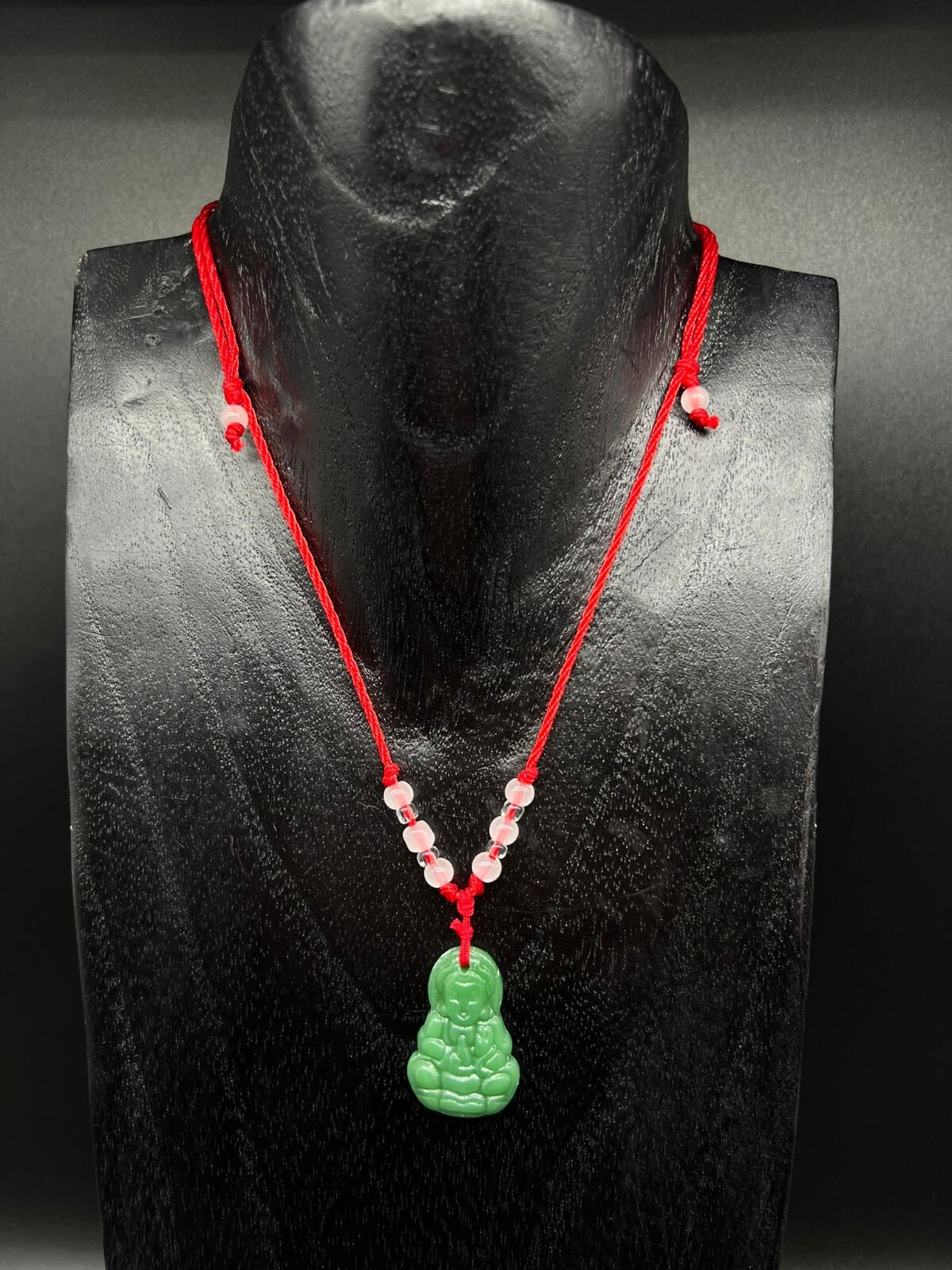 Green Simulated Jade Stabilized Turquoise Laughing Buddha Adjustable Necklace
