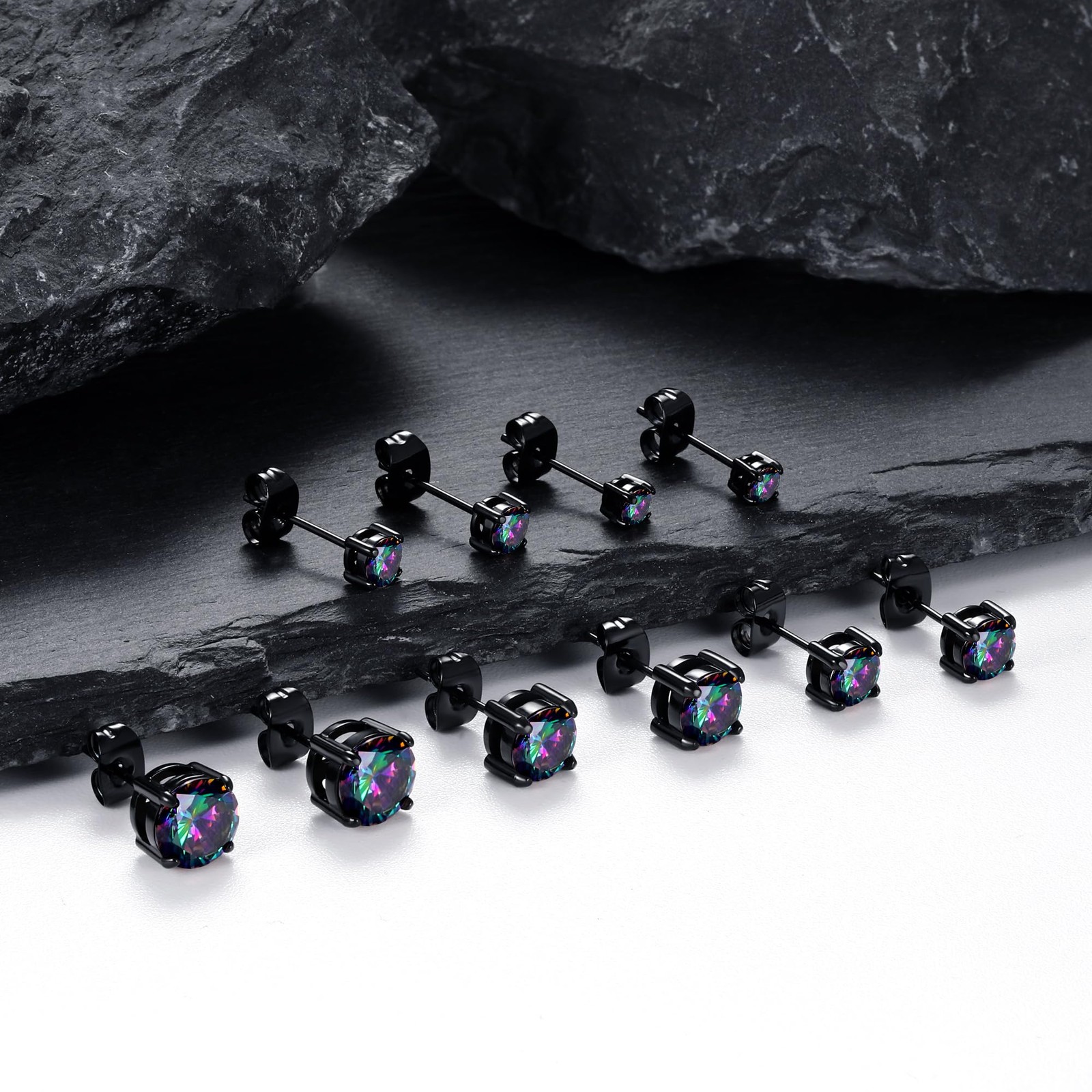 5 Pairs Stud Earrings Set for Men 3-7MM 316L Stainless Steel/Brass Round & Sq…