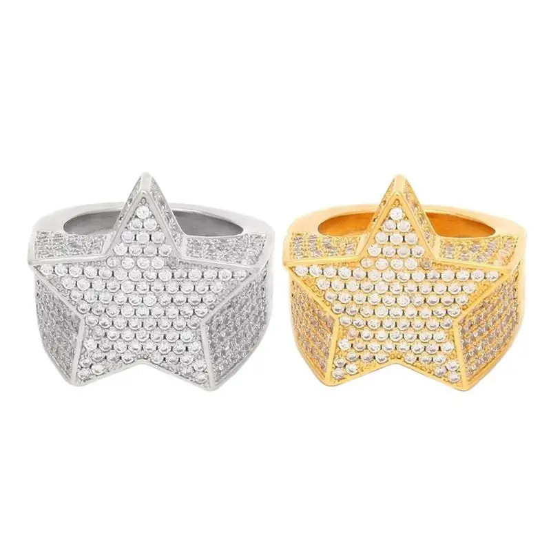 Star Ring Five Point Rhinestone Pave Setting Hip Hop Unisex Party Jewelry