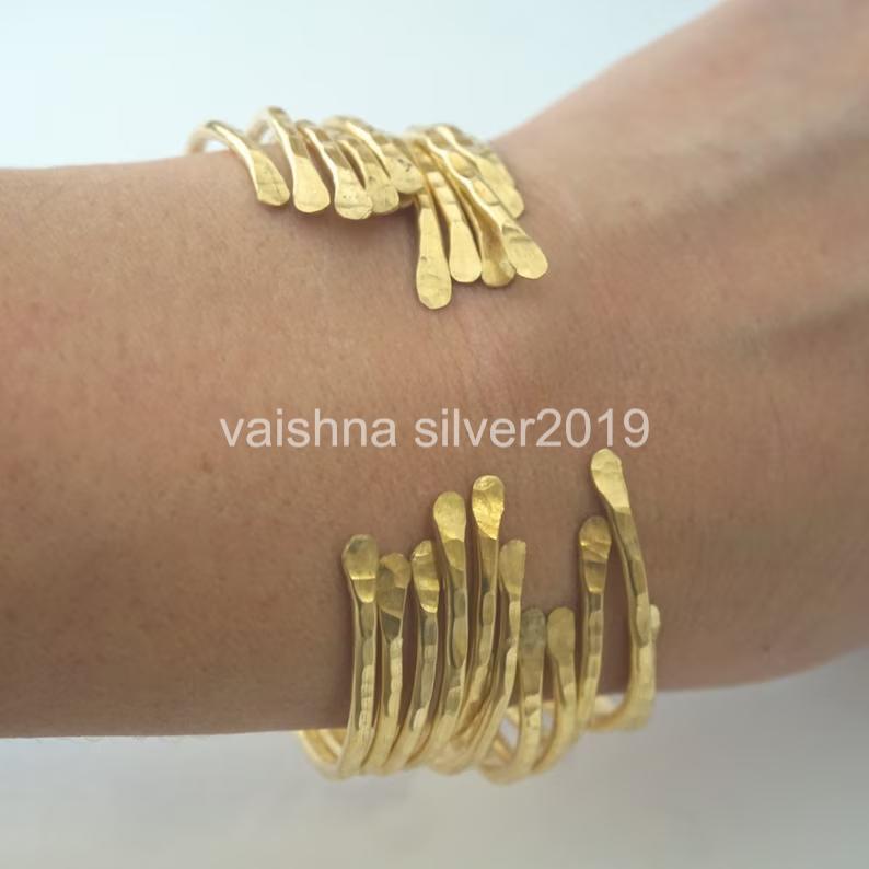 Set of 7 Bangles Brass Stacking Bangles Adjustable Open Cuff Bracelet Woman RT7