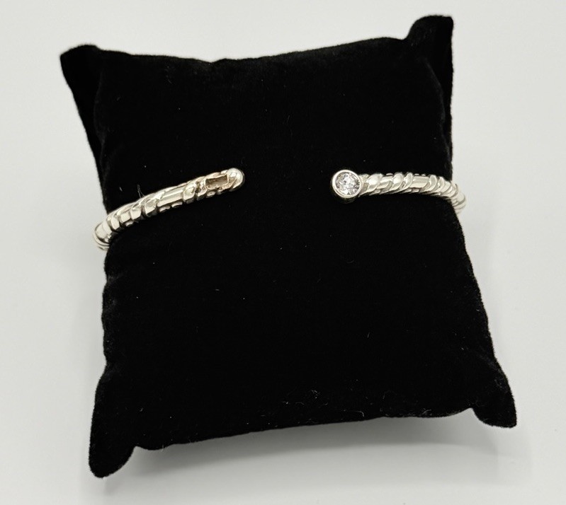 Brighton Silver Tone Hinged Cuff Bracelet Twisted Rope Crystal Bangle