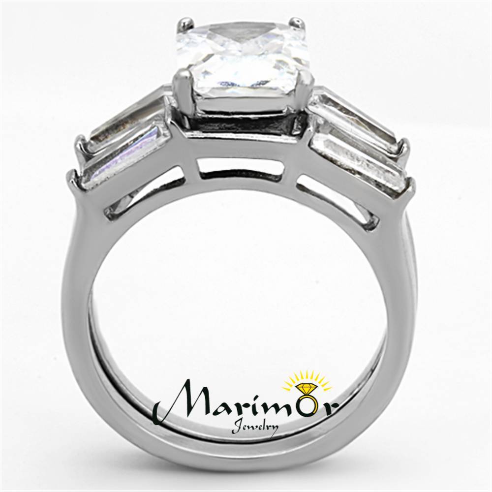 4.45 Ct Emerald Cut Zirconia Stainless Steel Engagement Wedding Ring Set Sz 5-10