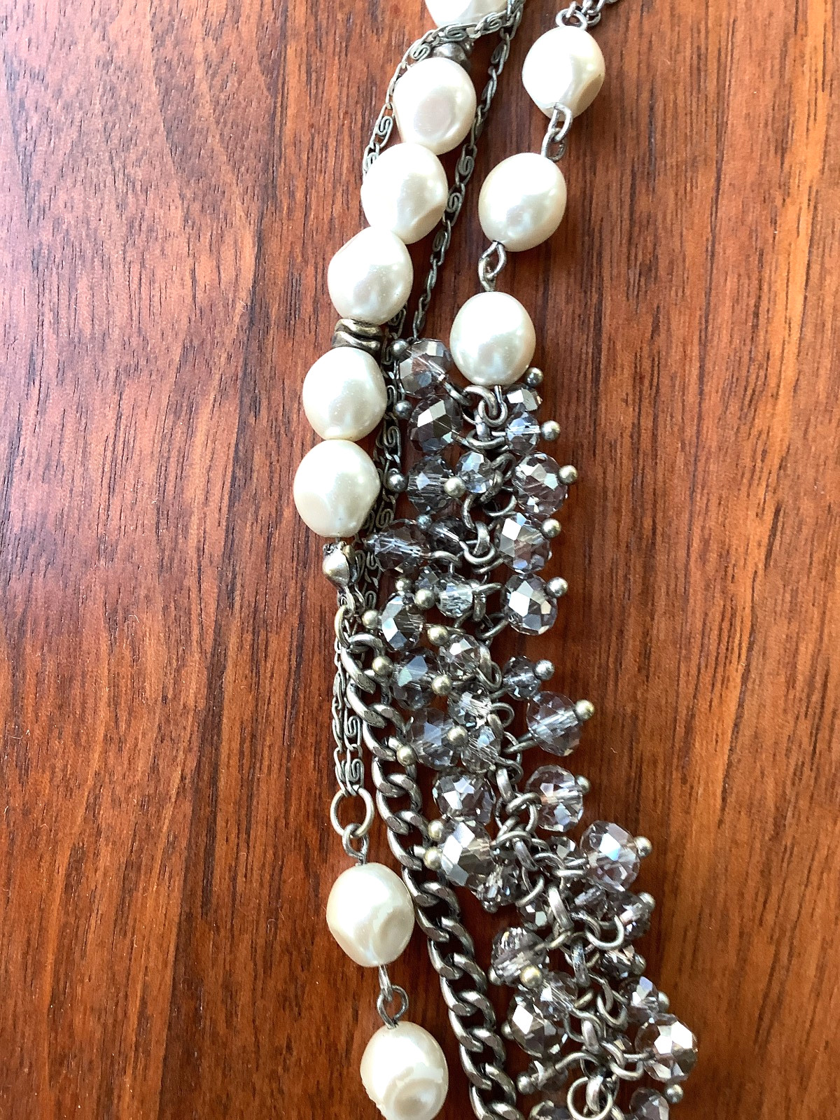 J Jill Necklace Statement Silver Tone 30″ Long Chain Simulated Pearls Beads