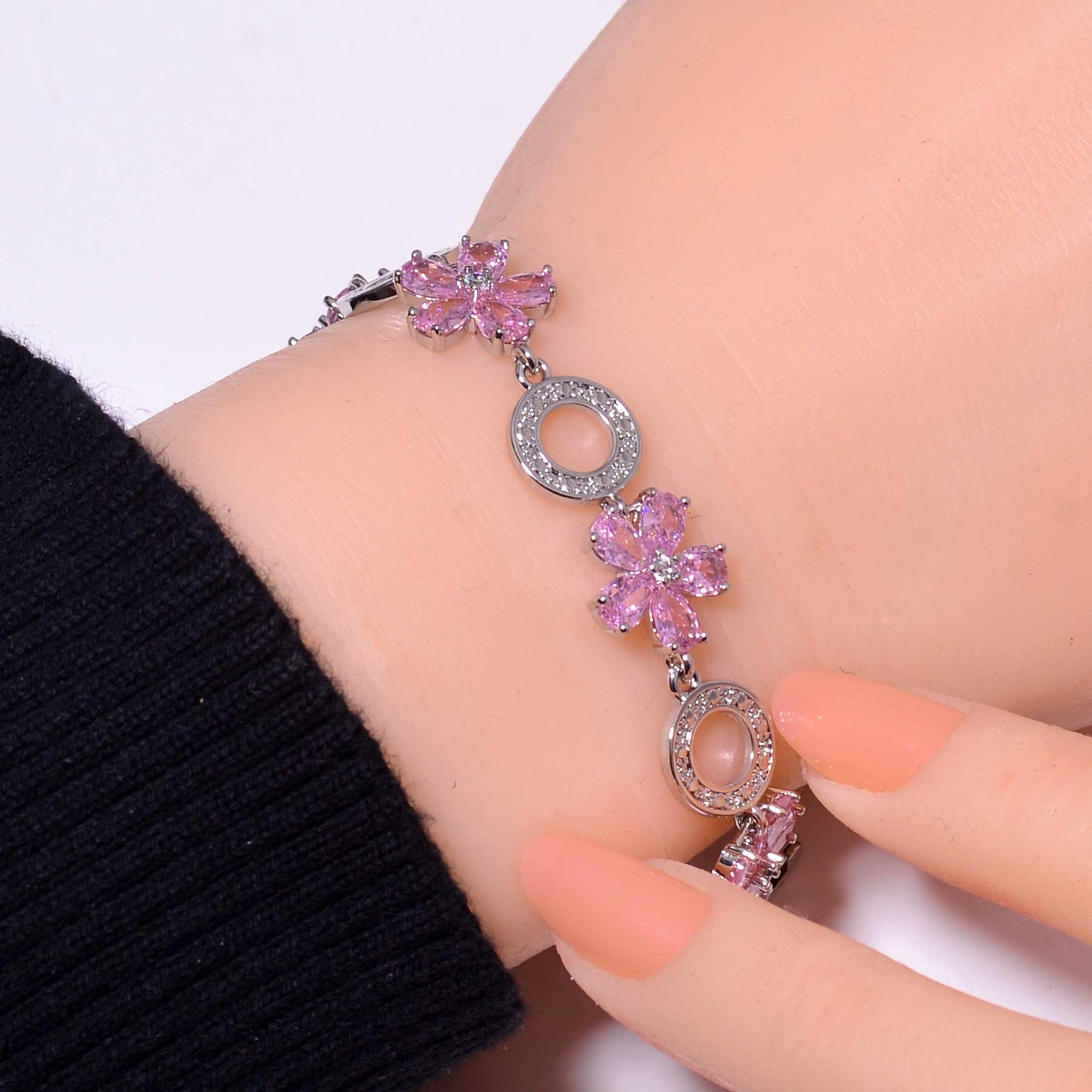 Pink Kunzite 925 Sterling Silver Tennis Bracelet 7.99″ B3574348, Christmas Gift