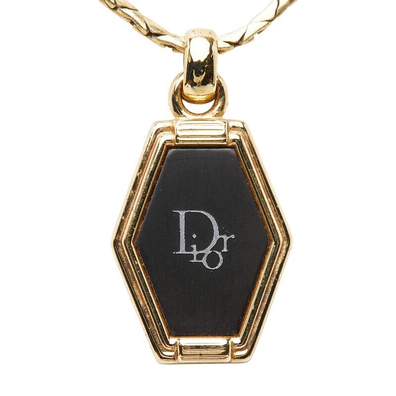 Christian Dior Gold Honeycomb Hexagon Pendant Necklace 17.7in Authentic