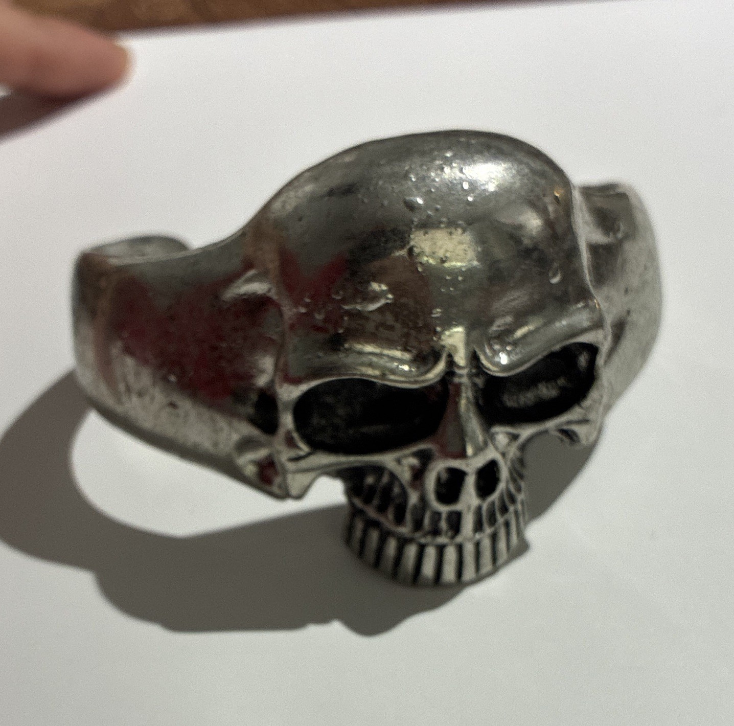 Silver Tone Metal Skull Cuff Bracelet Biker Theme, No Stone, Bracelet Type