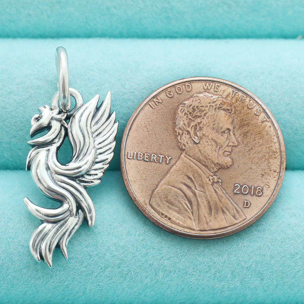 925 Sterling Silver Phoenix Pendant Flames Fire Bird Ashes Charm For Necklace