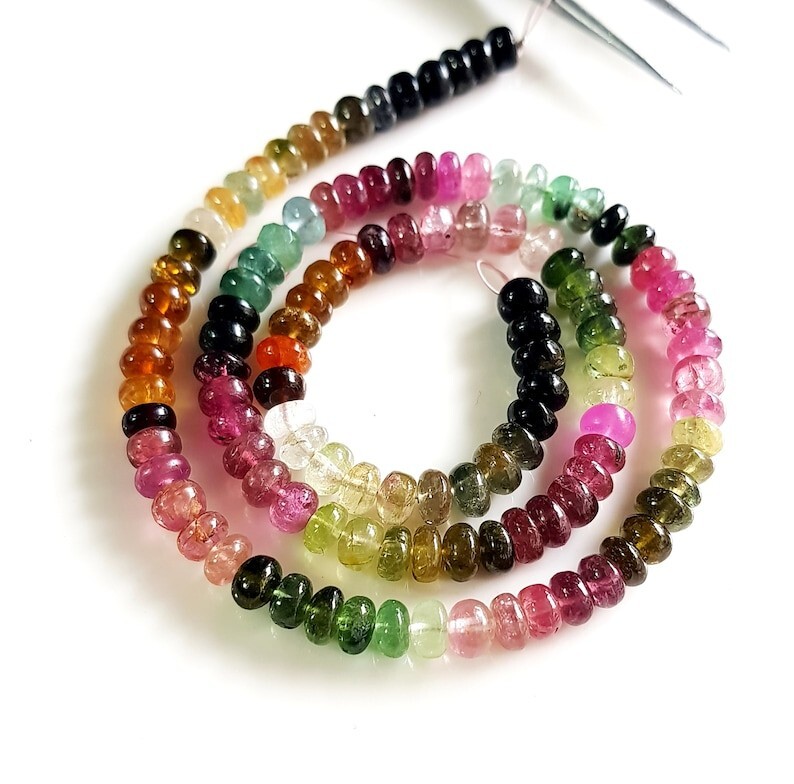 A+++ Dainty Multi Tourmaline Smooth Rondelle Gemstone Beads Women Necklaces 18”