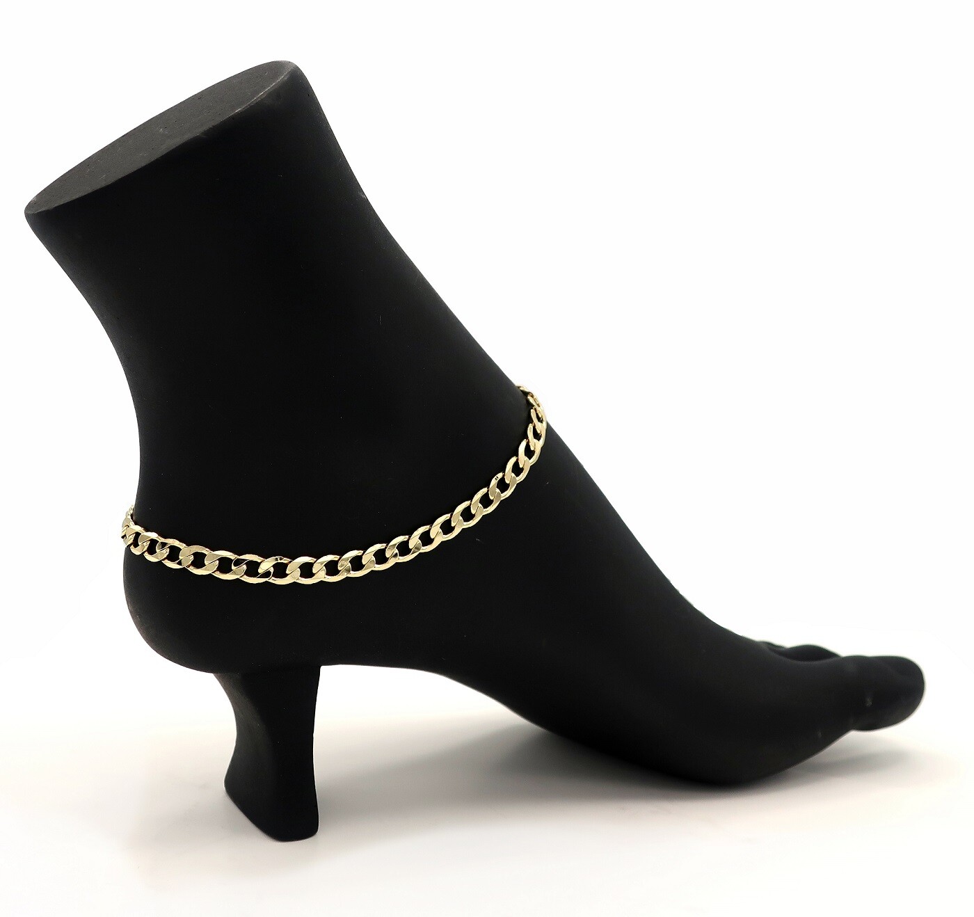 6mm ITALIAN FLAT CUBAN LINK CHAIN ANKLET 10″ ANKLE BRACELET 14K GOLD PLATED