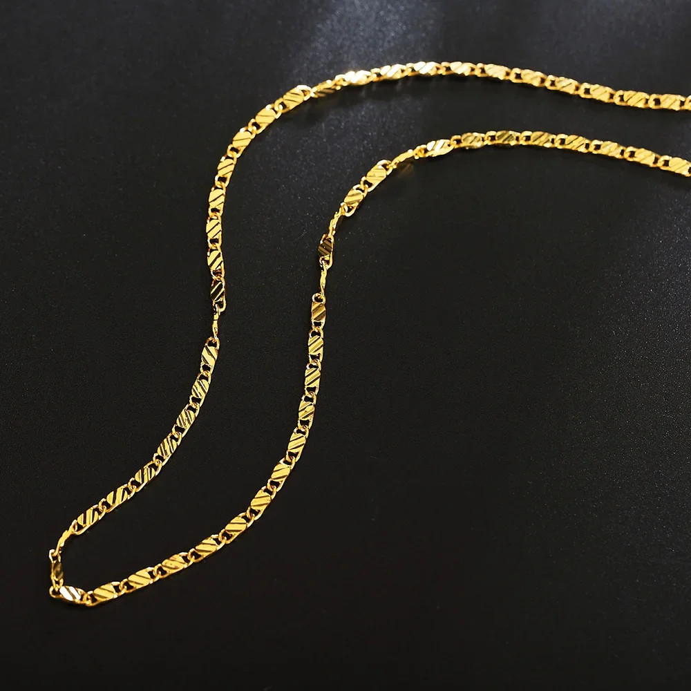 Fashion 18k Gold Necklace 2MM 16/18/20/22/24/26/28/30 Inch Side Chain