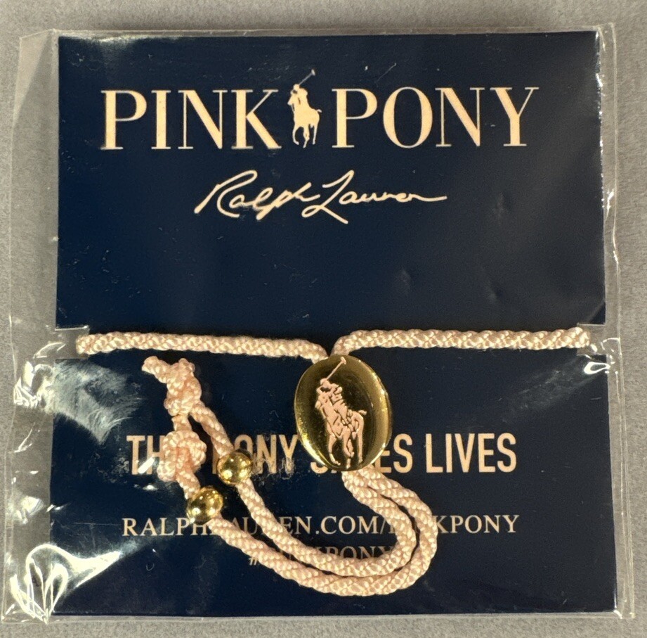 Ralph Lauren Pink Pony String Slide Bracelet Cancer Awareness Polo Adjustable