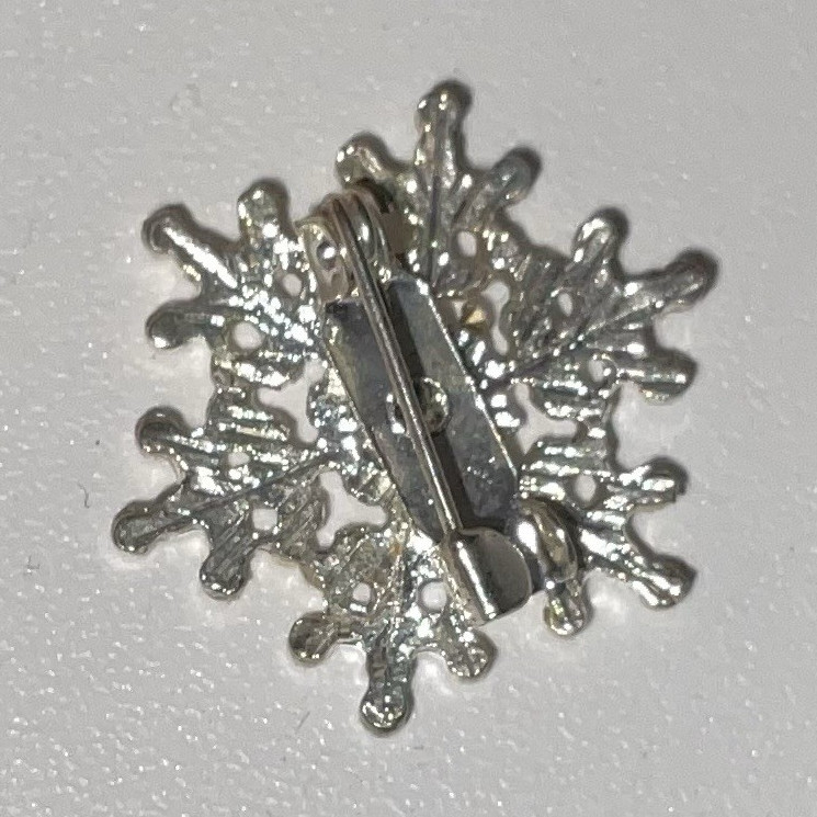 Silver Tone Snowflake Brooch Pin, Clear Simulated Rhinestone Cluster