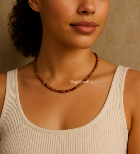 Natural Red Creek Jasper Dainty Choker Necklace Women Healing Energy Reiki Gifts