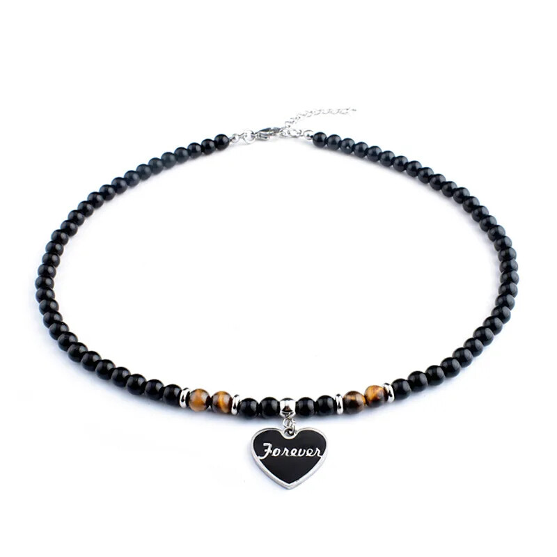 Stainless Steel Tiger Eye Black Crystal Pendant Necklace Men Personality Fashion