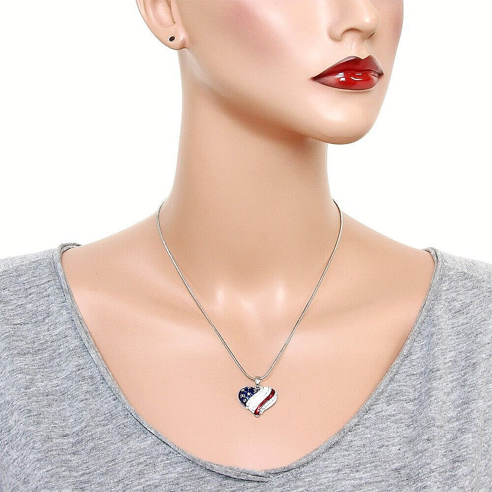 USA Patriotic Rhinestone Red-White-Blue Heart Pendant-1 1/2 inches