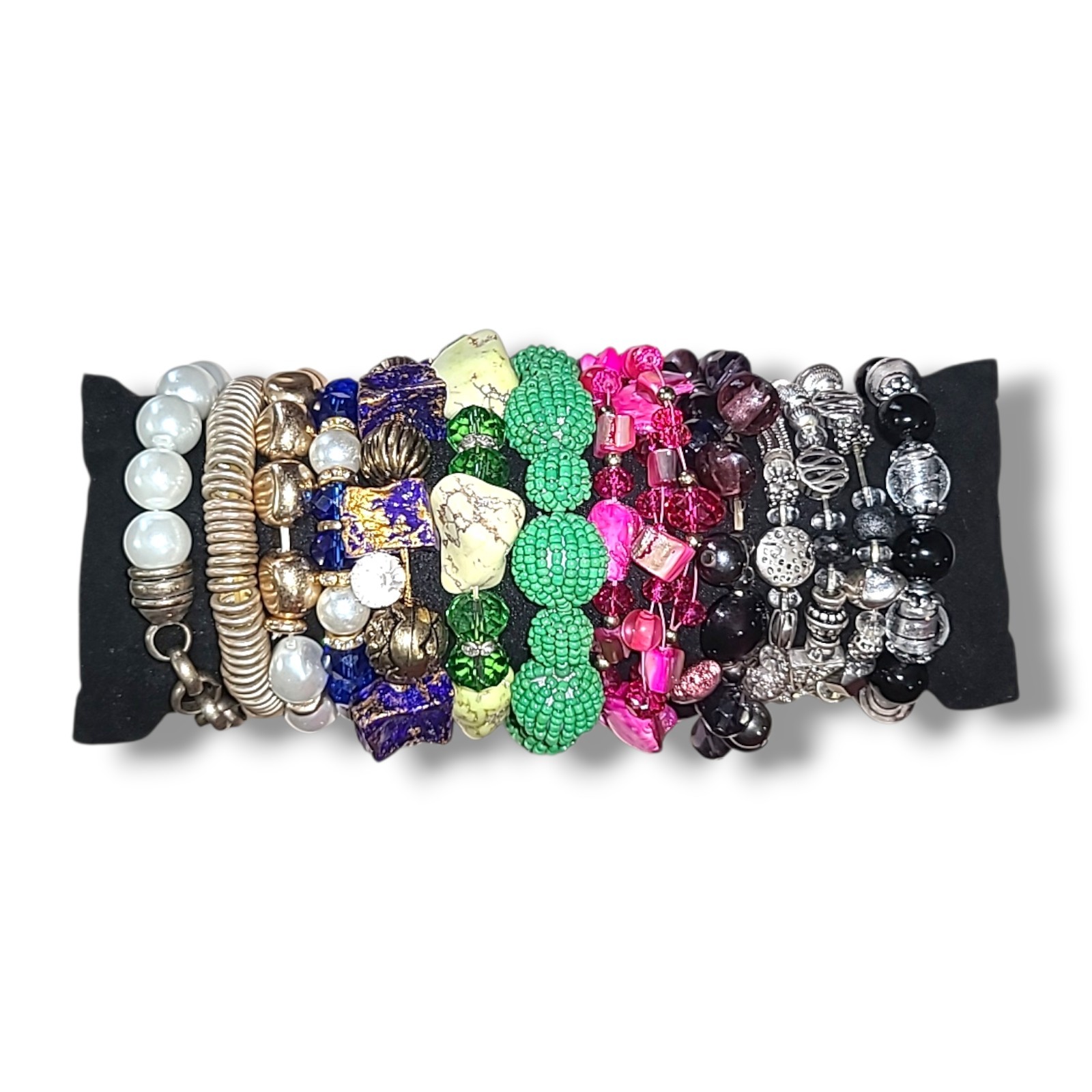 Lot of 11 Beaded Chunky Colorful Stretch Bracelets Glass Stone Acrylic