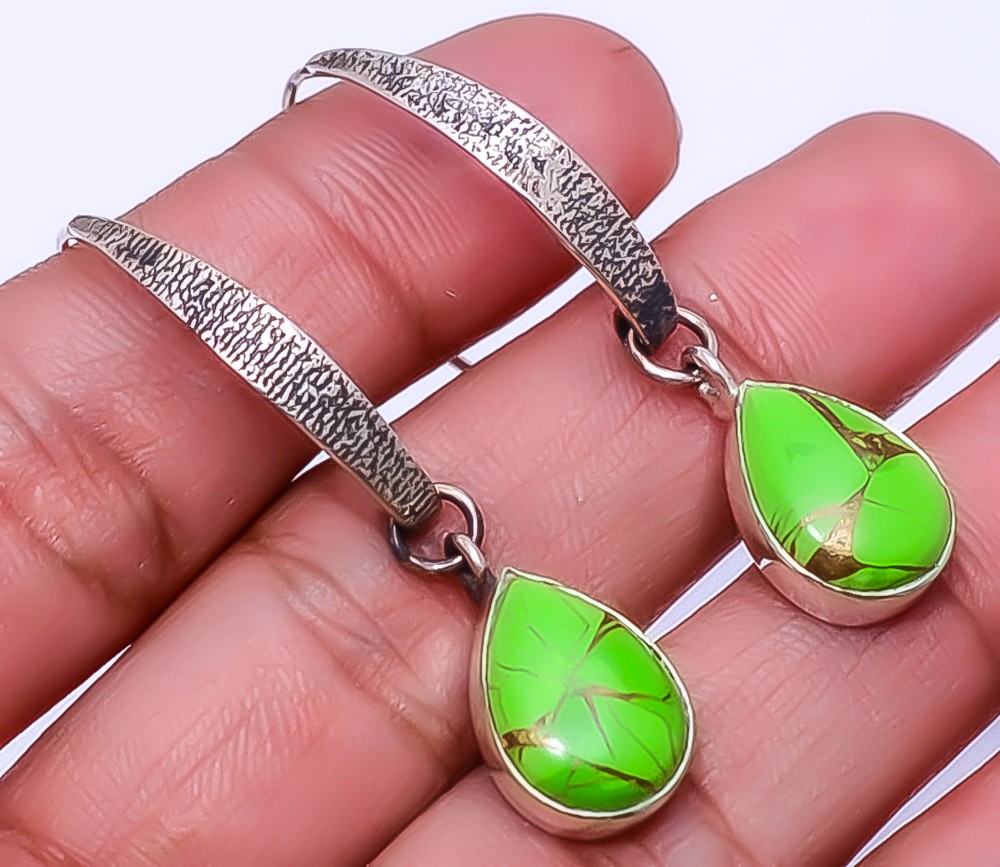 Copper Green Turquoise Designer Handmade 925 Sterling Silver Earring 1.76″ E27