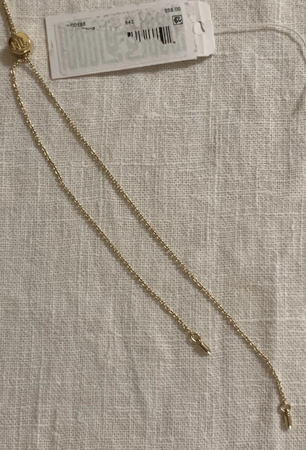 STUNNING RALPH LAUREN Necklace, NWT, Gold Lariat Style, 27 Inch. W/4 In Drop.