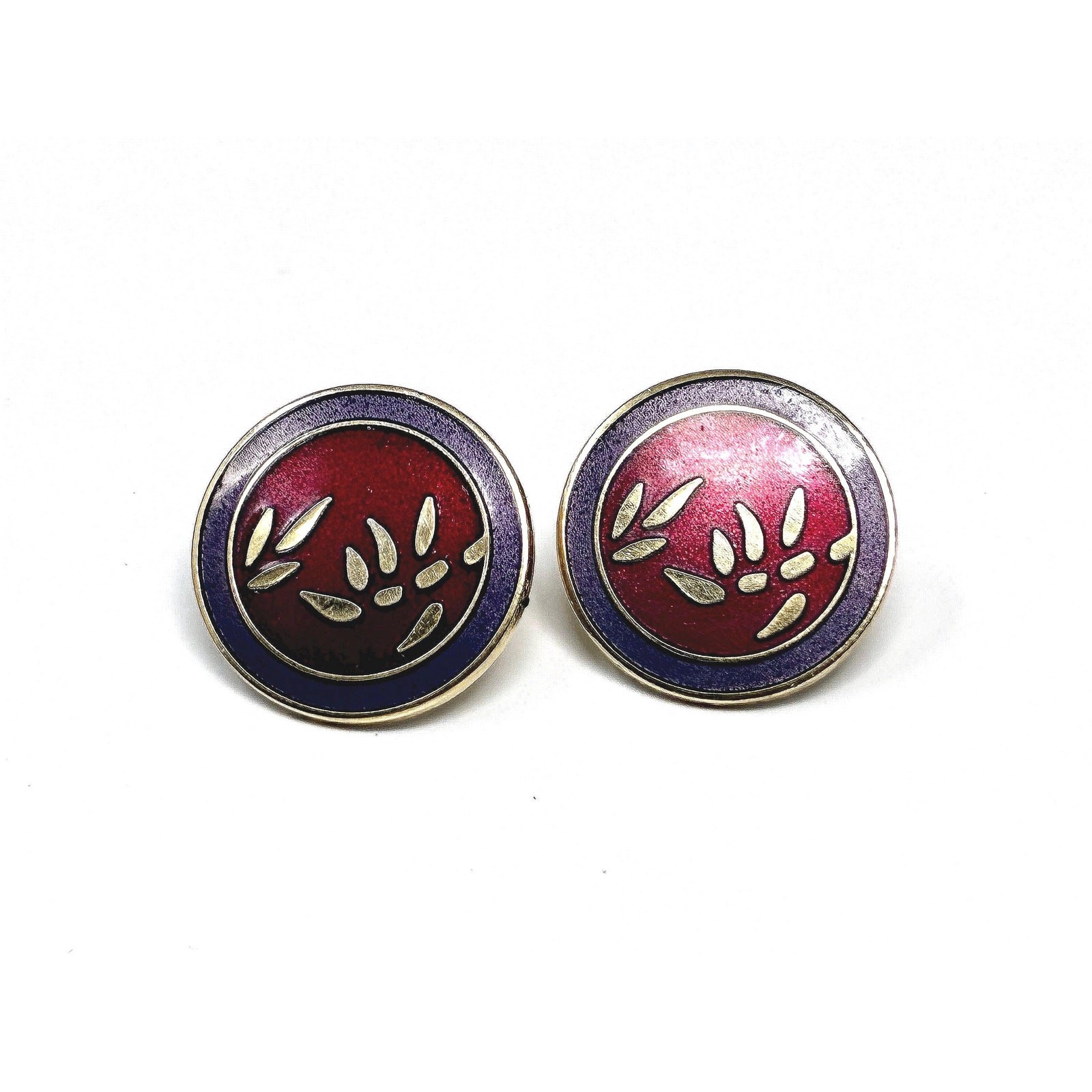 Vintage Laurel Burch Bamboo Earrings-80s 90s Gold Tone Cloisonné Enamel Earrings