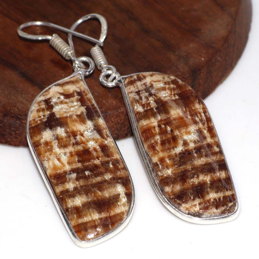 Aragonite 925 Silver Plated Earrings 2.2″ Valentine Gift Jewelry JW