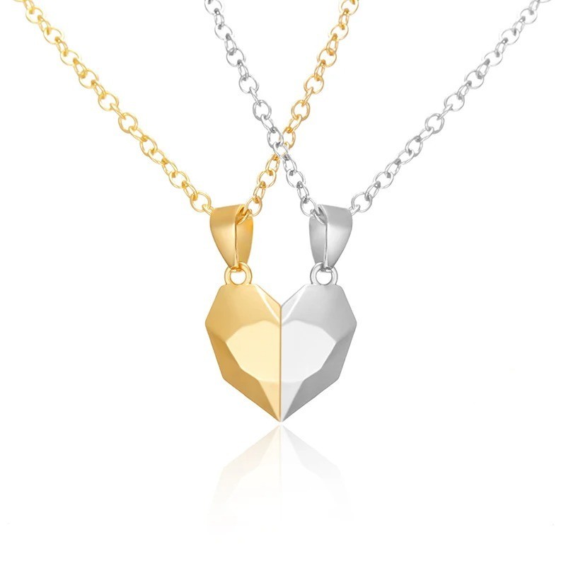 2Pcs Couple Friendship Magnetic Matching Love Heart Distance Pendant Necklace