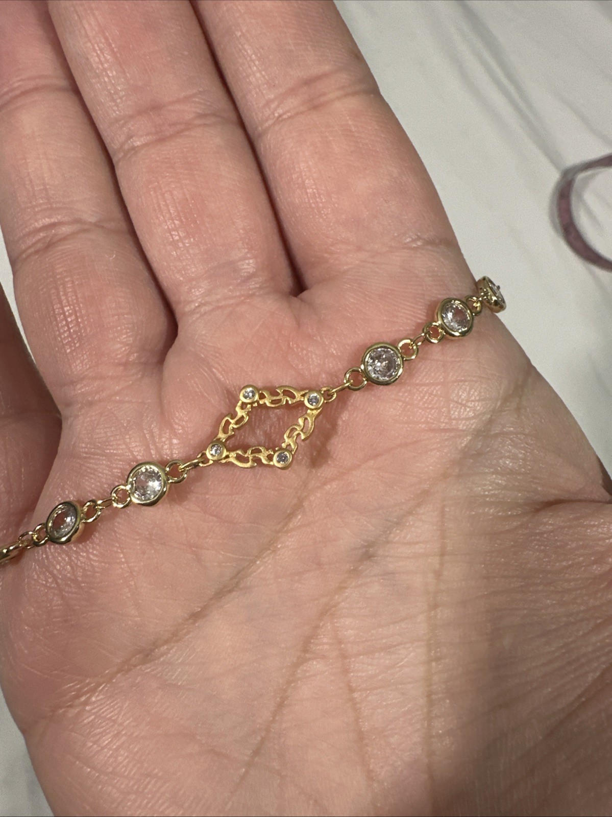 NEW Freida Rothman Brass Bezel Cubic Zirconia Bracelet in Gold Finish