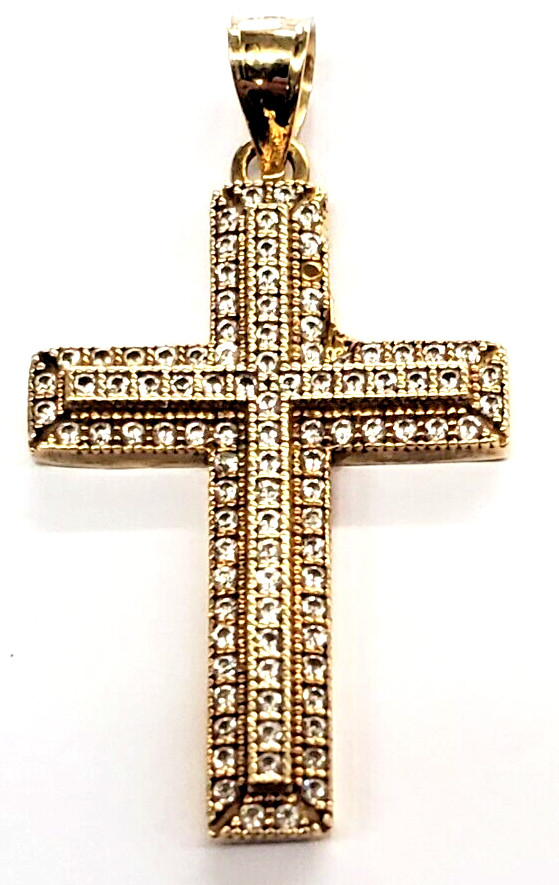 10K Yellow Gold CZ Cross Pendant by CAL -2.8 grams -1 Stone Missing-