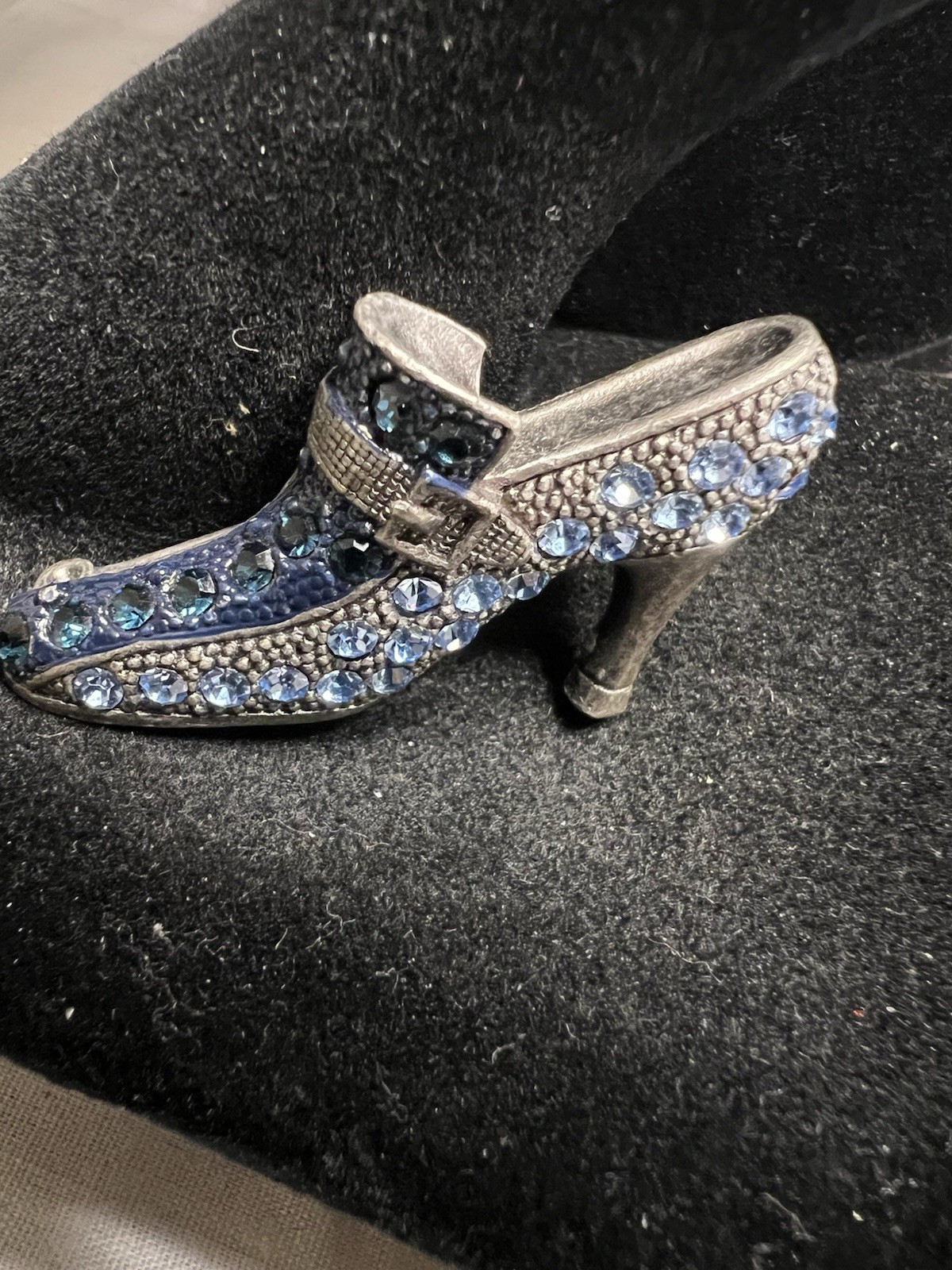 Blue Rhinestone High-heel Shoe-Shaped Silver Tone Brooch Pin Accessory