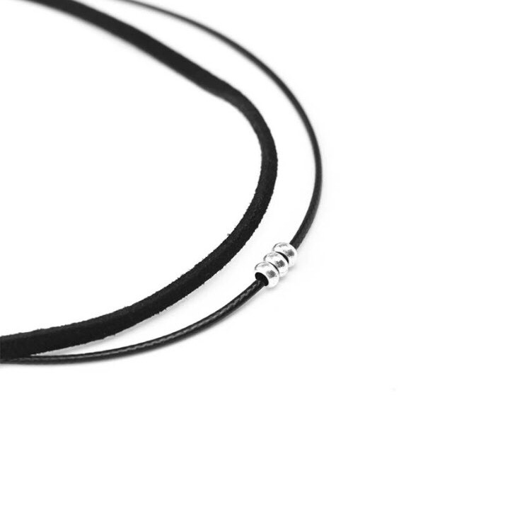 Fashion Jewelry Black Choker Silver Beaded Double Layer Necklace 3-9