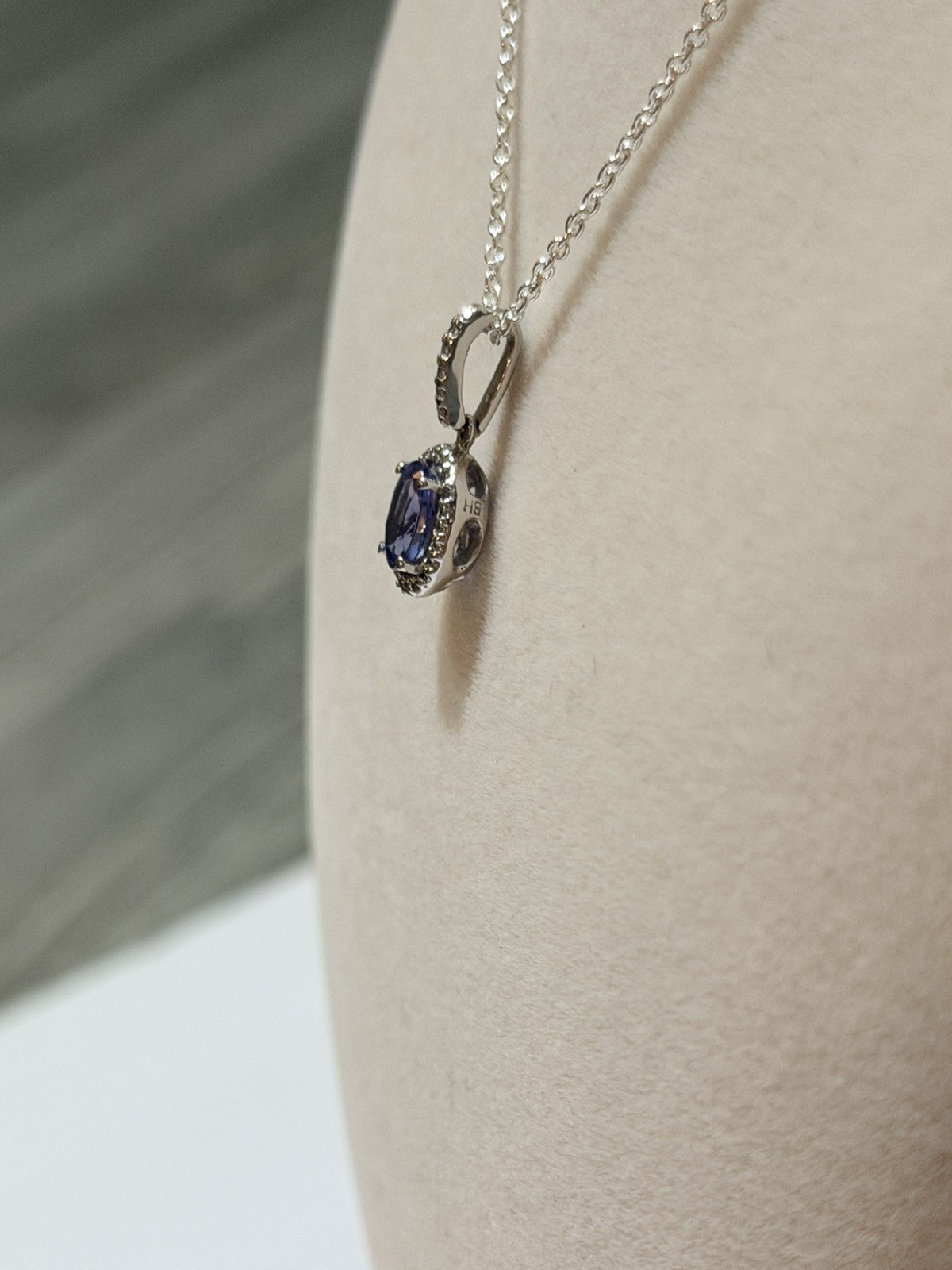 Tanzanite Effy Estate 14k White Gold Diamond Halo Stamped BH Oval Cut Pendant