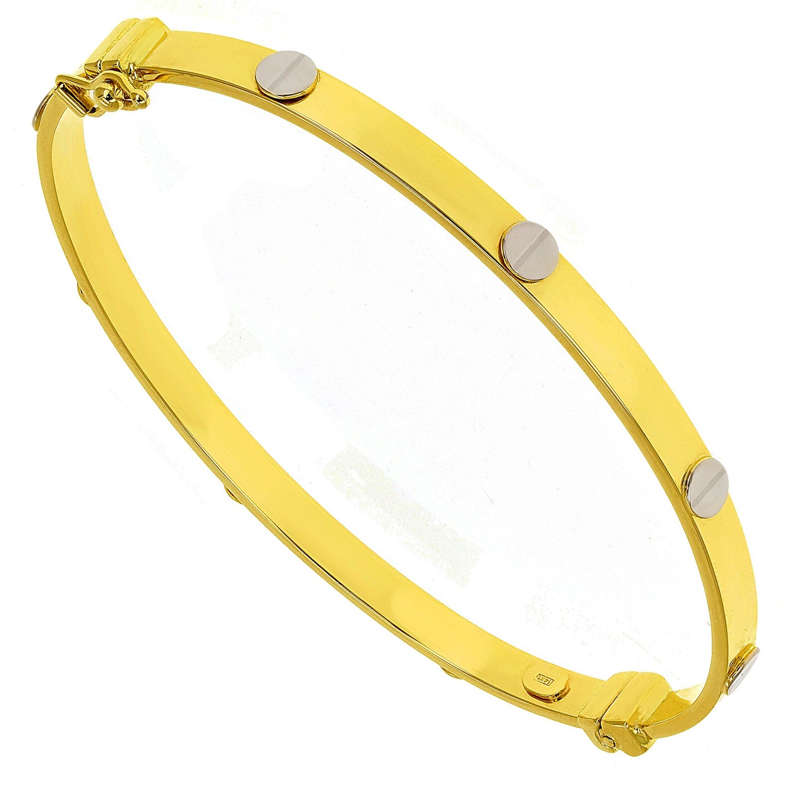 Italian 14k Two-Tone Gold Hollow Screw Design Bangle Bracelet 7″ 4mm 5.2 grams