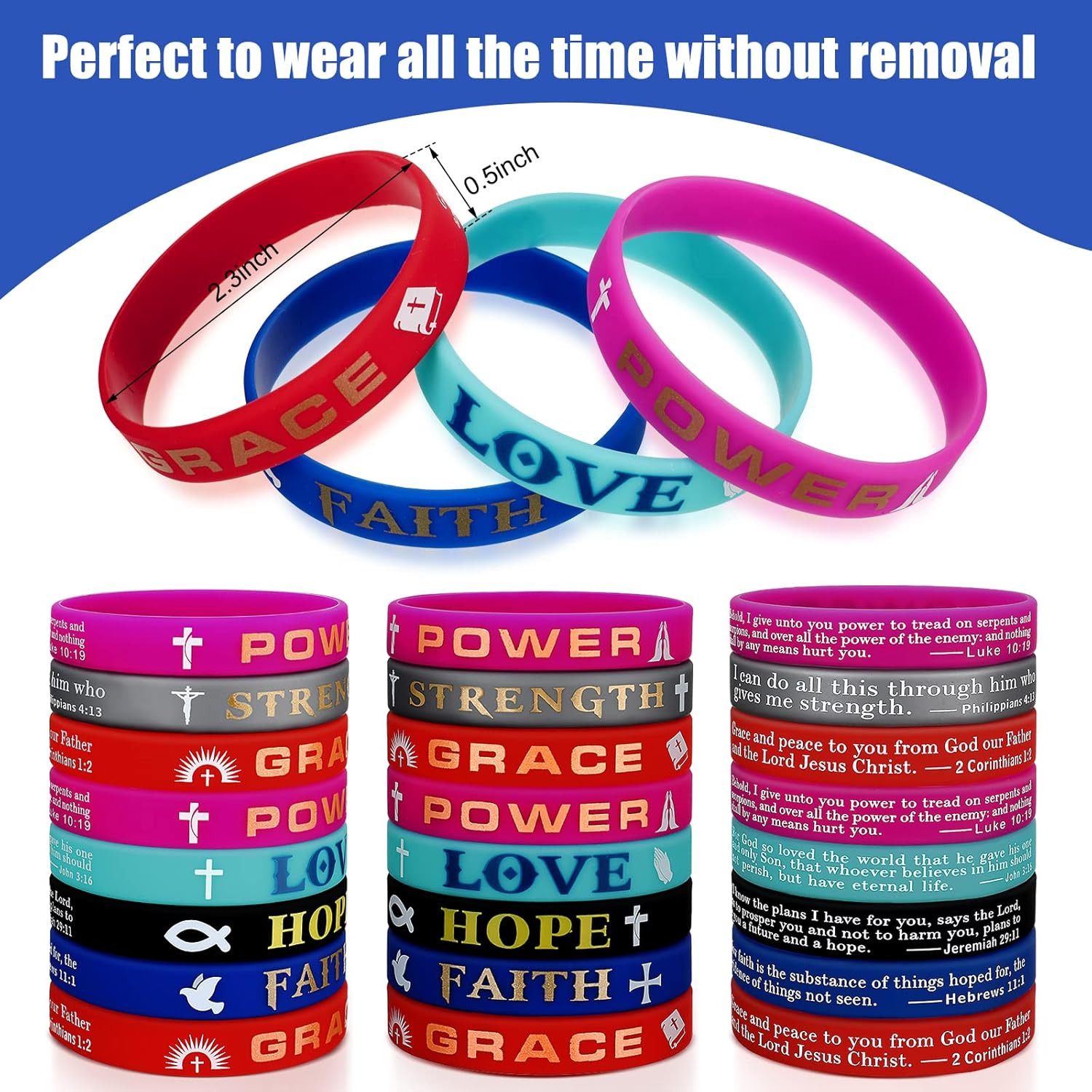 48 Pcs Christian Inspirational Bible Verses Bracelets Religious Silicone