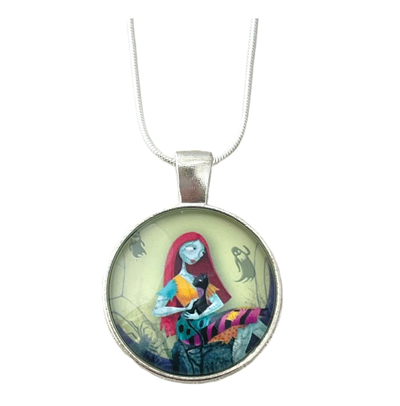 The Nightmare Before Christmas Domed Glass Sally Black Cat 20″ Silver Necklace